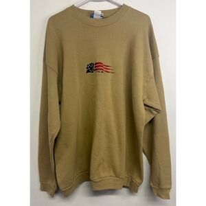 Endless Designs USA Flag Embroidered Sweatshirt Tan Khaki Mens 2X Vintage Style